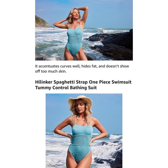 Hilinker Spaghetti Strap 1Piece Swimsuit NWT Tummy Control Bathing Suit Size M - Picture 12 of 12